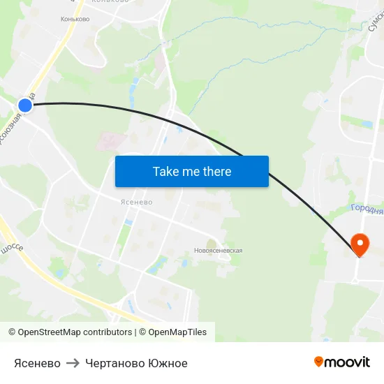 Ясенево to Чертаново Южное map