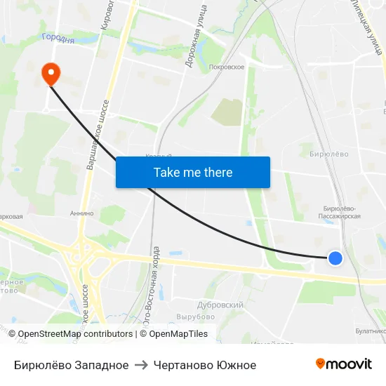 Бирюлёво Западное to Чертаново Южное map