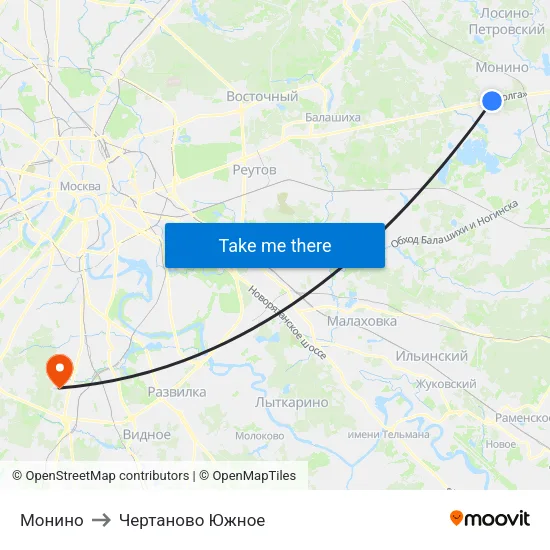 Монино to Чертаново Южное map