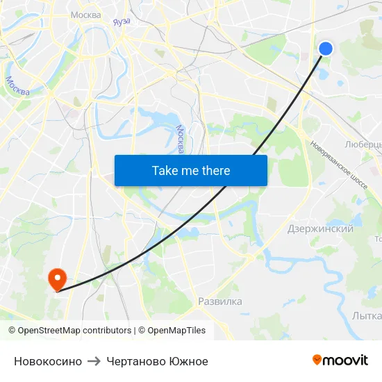 Новокосино to Чертаново Южное map