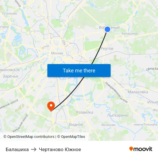 Балашиха to Чертаново Южное map