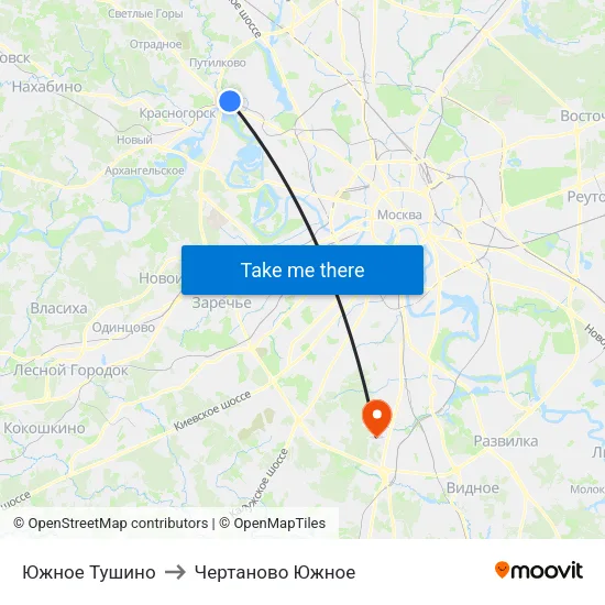 Южное Тушино to Чертаново Южное map