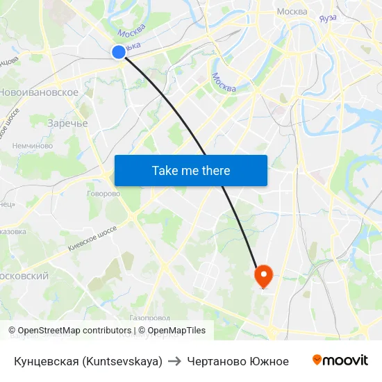 Кунцевская (Kuntsevskaya) to Чертаново Южное map