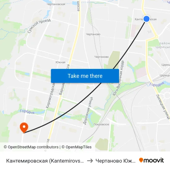 Кантемировская (Kantemirovskaya) to Чертаново Южное map