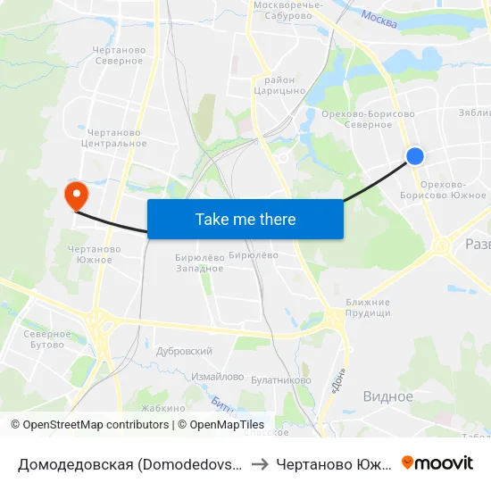 Домодедовская (Domodedovskaya) to Чертаново Южное map
