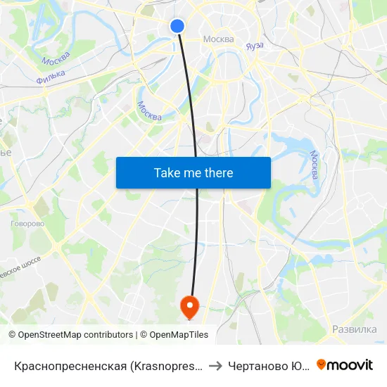 Краснопресненская (Krasnopresnenskaya) to Чертаново Южное map