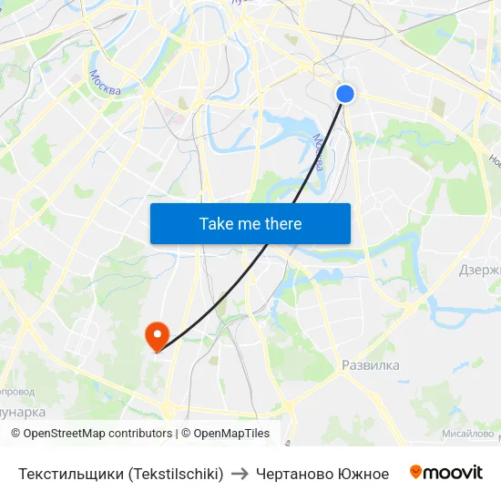 Текстильщики (Tekstilschiki) to Чертаново Южное map