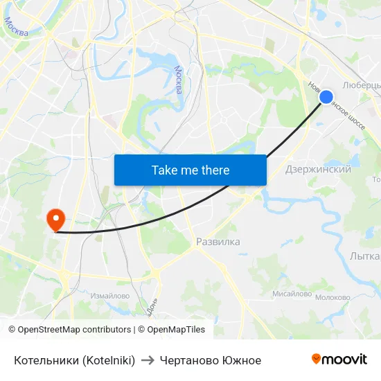 Котельники (Kotelniki) to Чертаново Южное map