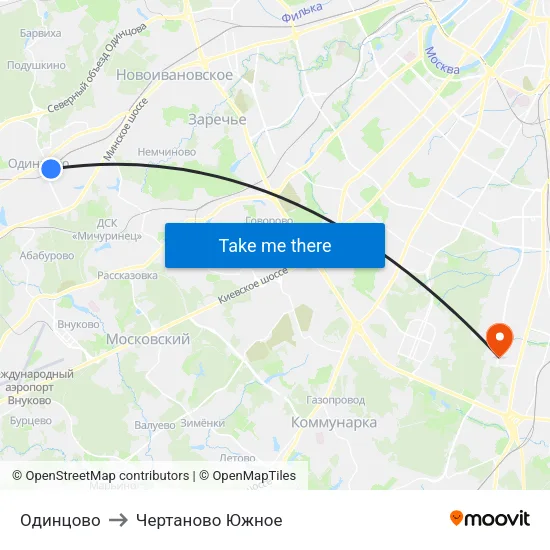 Одинцово to Чертаново Южное map