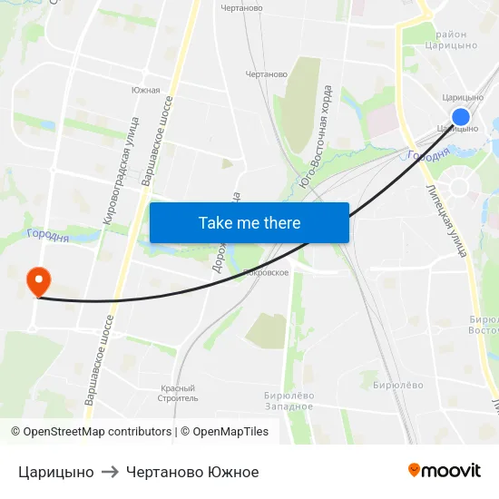 Царицыно to Чертаново Южное map
