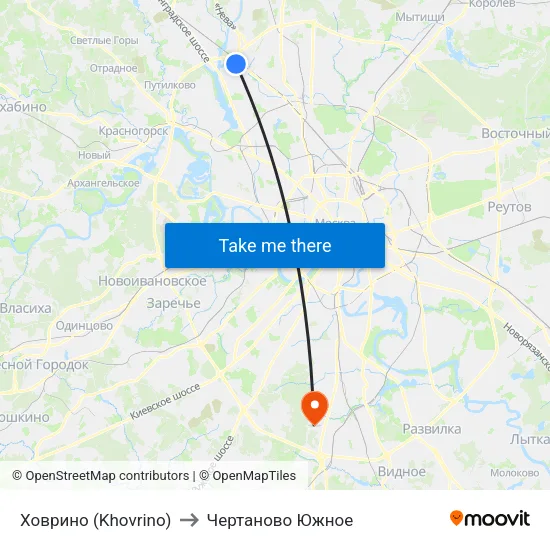 Ховрино (Khovrino) to Чертаново Южное map