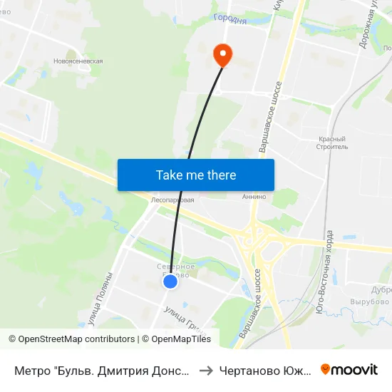Метро "Бульв. Дмитрия Донского" to Чертаново Южное map