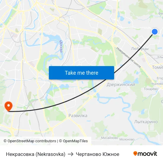 Некрасовка (Nekrasovka) to Чертаново Южное map