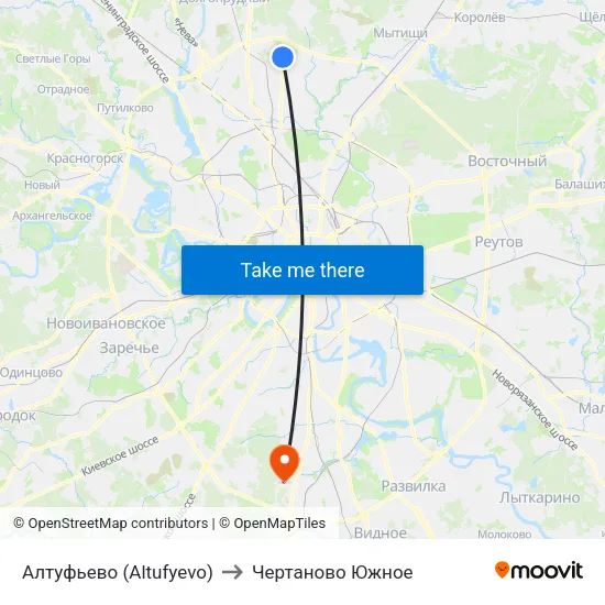 Алтуфьево (Altufyevo) to Чертаново Южное map