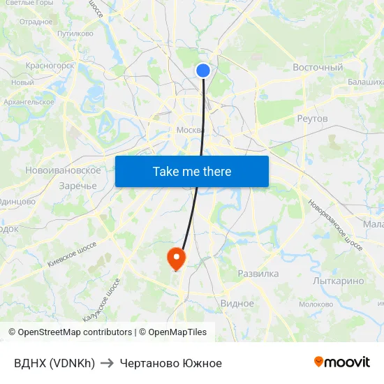 ВДНХ (VDNKh) to Чертаново Южное map