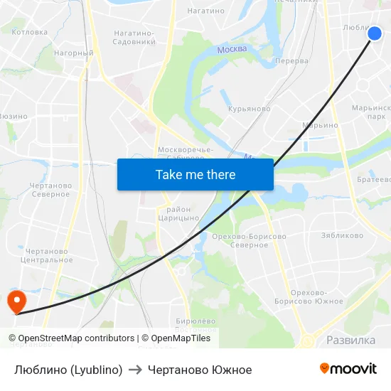 Люблино (Lyublino) to Чертаново Южное map