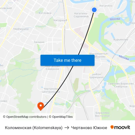 Коломенская (Kolomenskaya) to Чертаново Южное map
