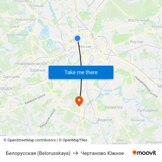 Белорусская (Belorusskaya) to Чертаново Южное map