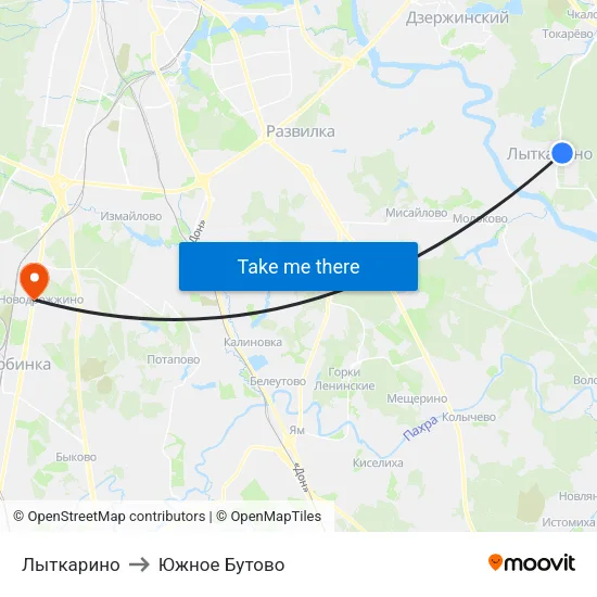 Лыткарино to Южное Бутово map