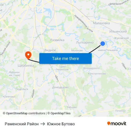 Раменский Район to Южное Бутово map