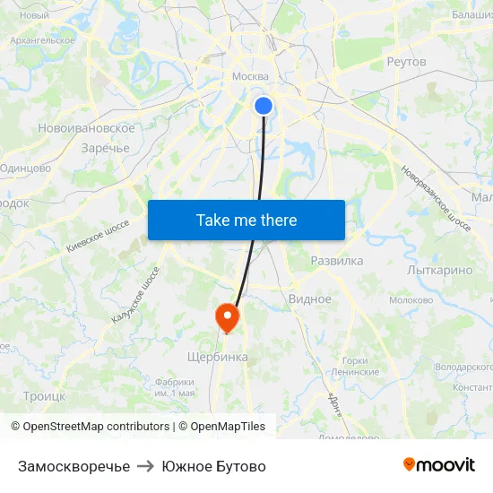 Замоскворечье to Южное Бутово map