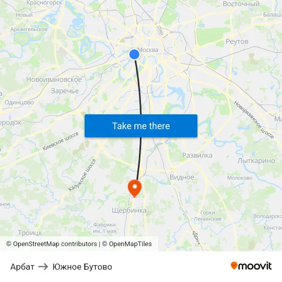 Арбат to Южное Бутово map