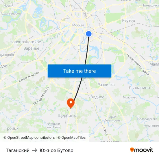 Таганский to Южное Бутово map