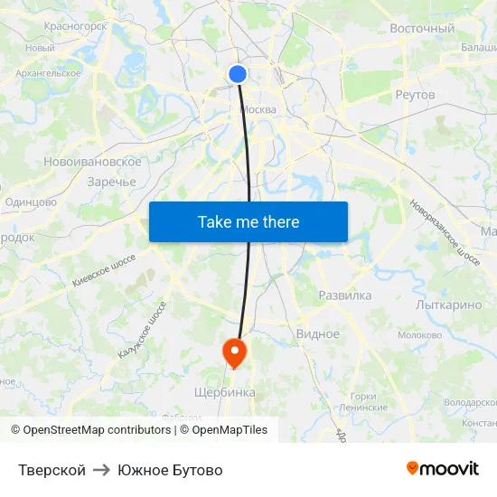 Тверской to Южное Бутово map