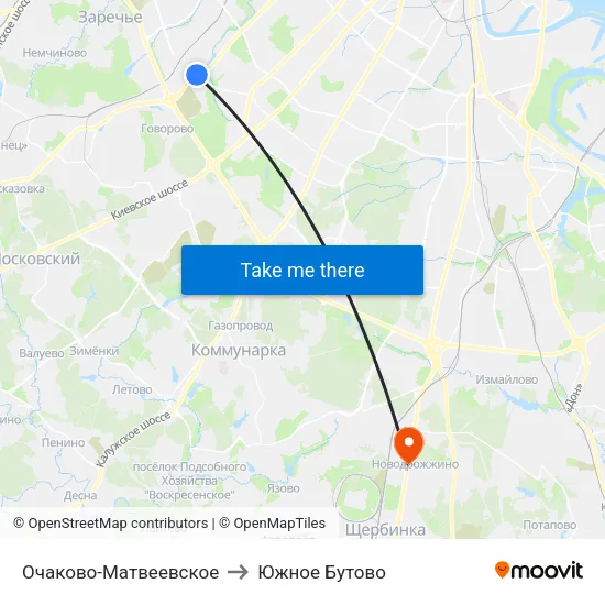 Очаково-Матвеевское to Южное Бутово map