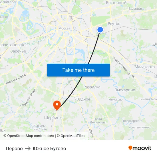 Перово to Южное Бутово map