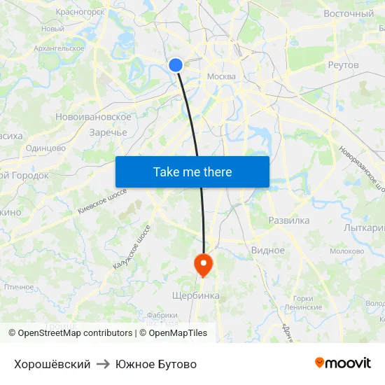 Хорошёвский to Южное Бутово map