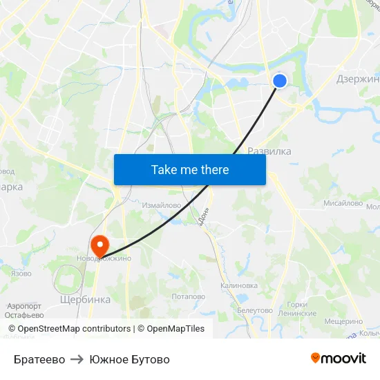 Братеево to Южное Бутово map