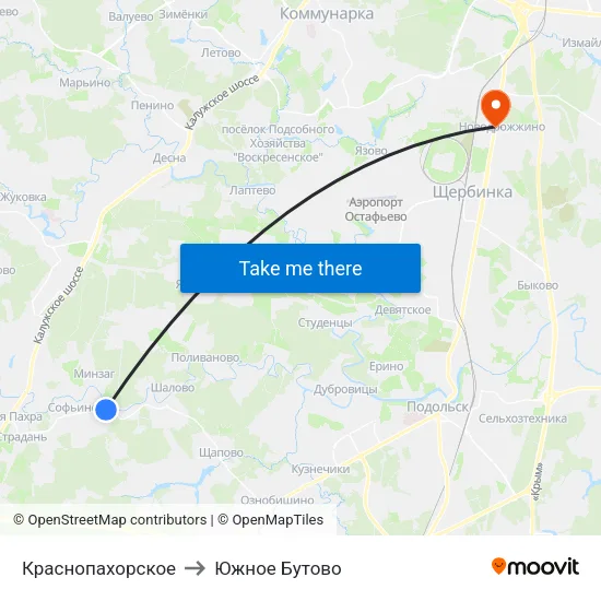 Краснопахорское to Южное Бутово map