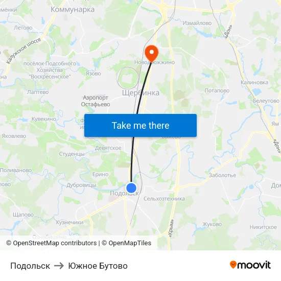 Подольск to Южное Бутово map