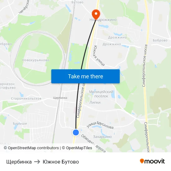 Щербинка to Южное Бутово map