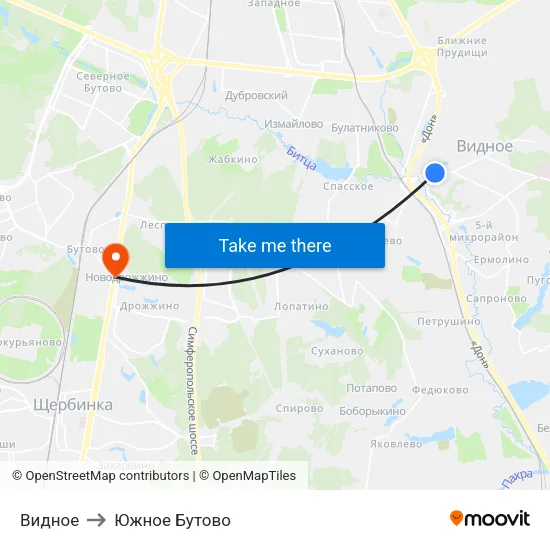Видное to Южное Бутово map