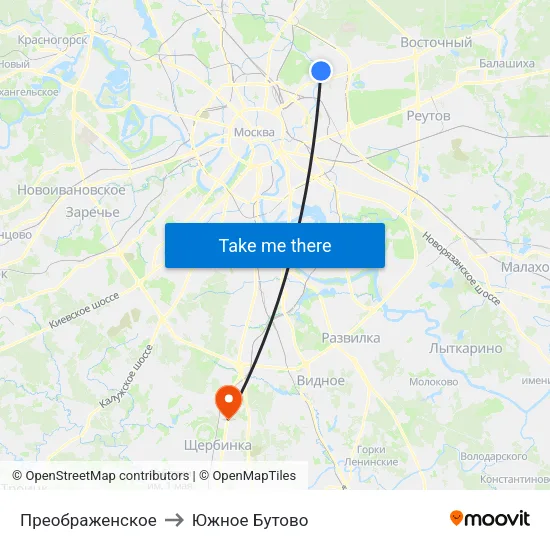 Преображенское to Южное Бутово map