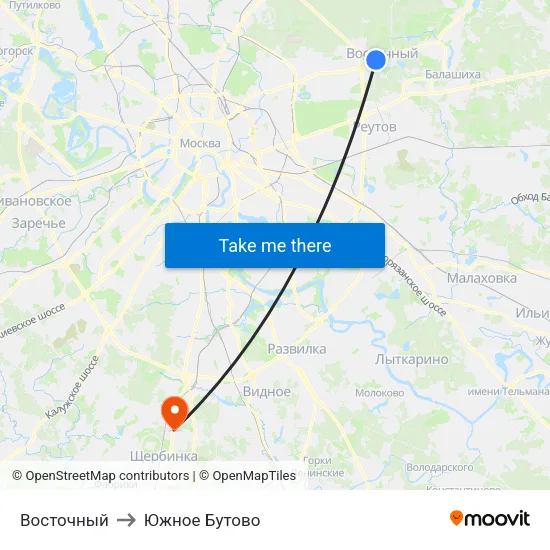 Восточный to Южное Бутово map