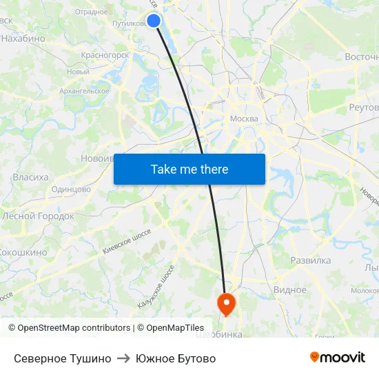 Северное Тушино to Южное Бутово map