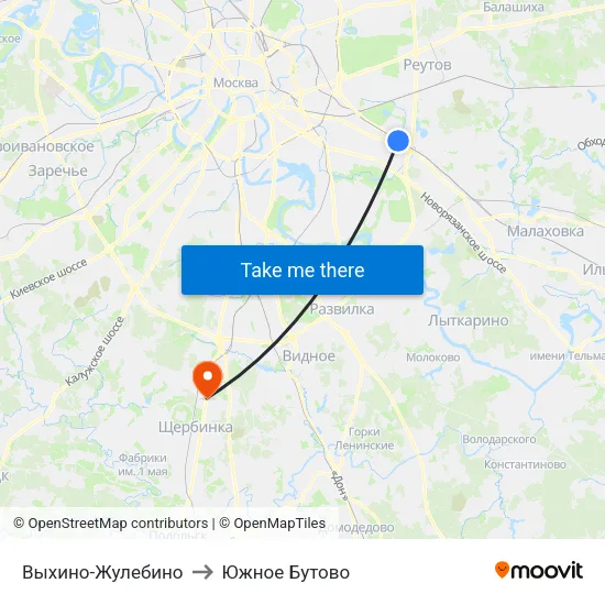 Выхино-Жулебино to Южное Бутово map