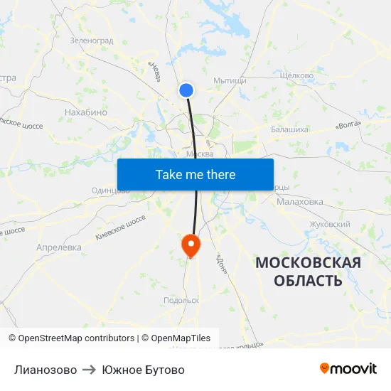 Лианозово to Южное Бутово map