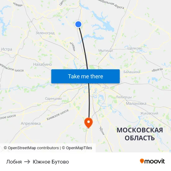 Лобня to Южное Бутово map