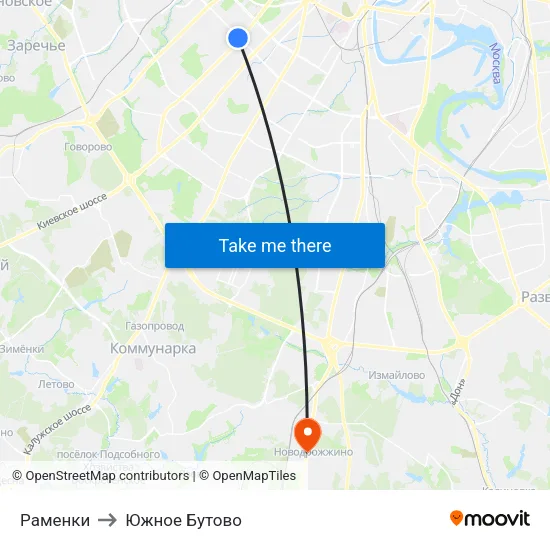 Раменки to Южное Бутово map