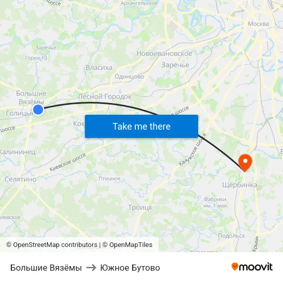 Большие Вязёмы to Южное Бутово map