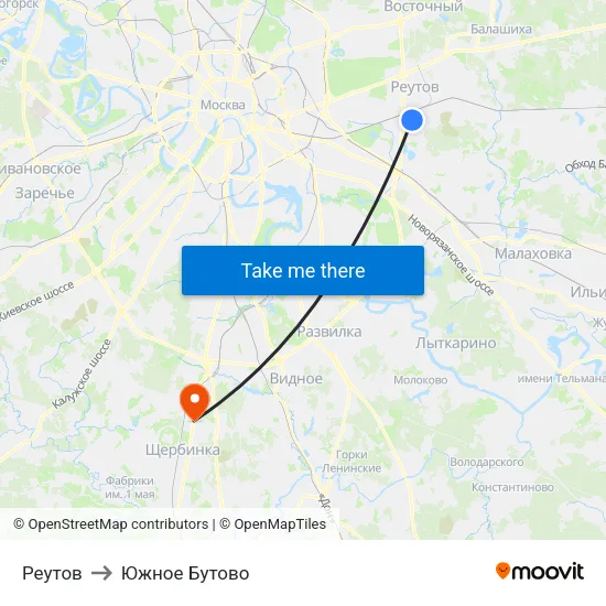 Реутов to Южное Бутово map