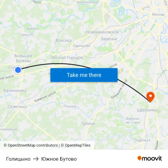 Голицыно to Южное Бутово map