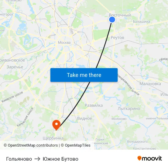 Гольяново to Южное Бутово map