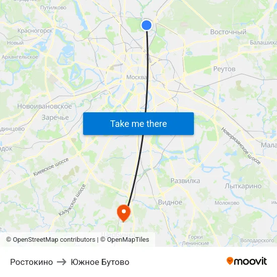 Ростокино to Южное Бутово map