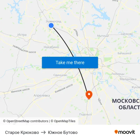 Старое Крюково to Южное Бутово map