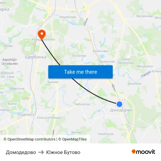 Домодедово to Южное Бутово map